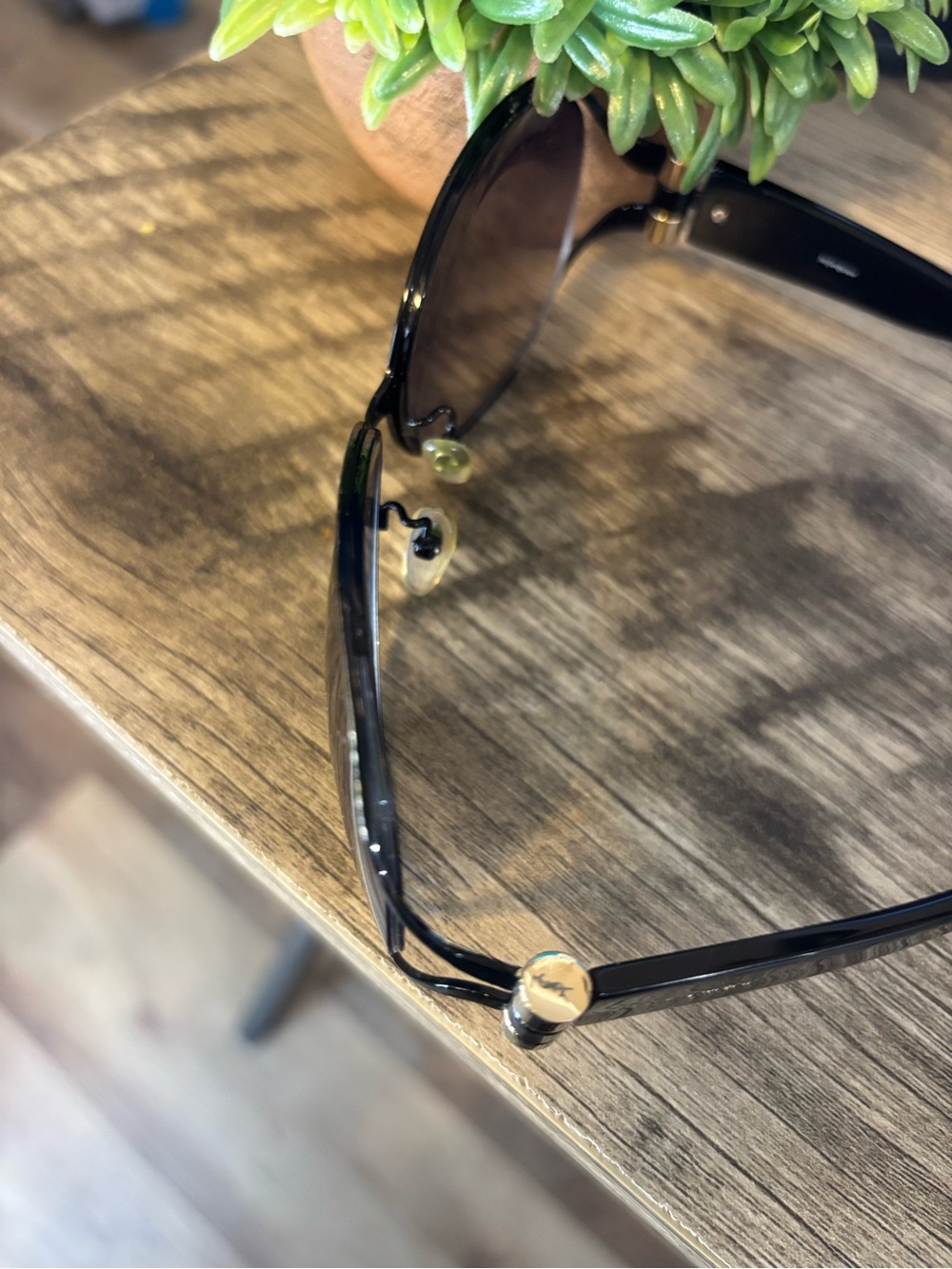 Yves Saint Laurent Black Sunglasses with Gold Accents - Picture 5 of 11